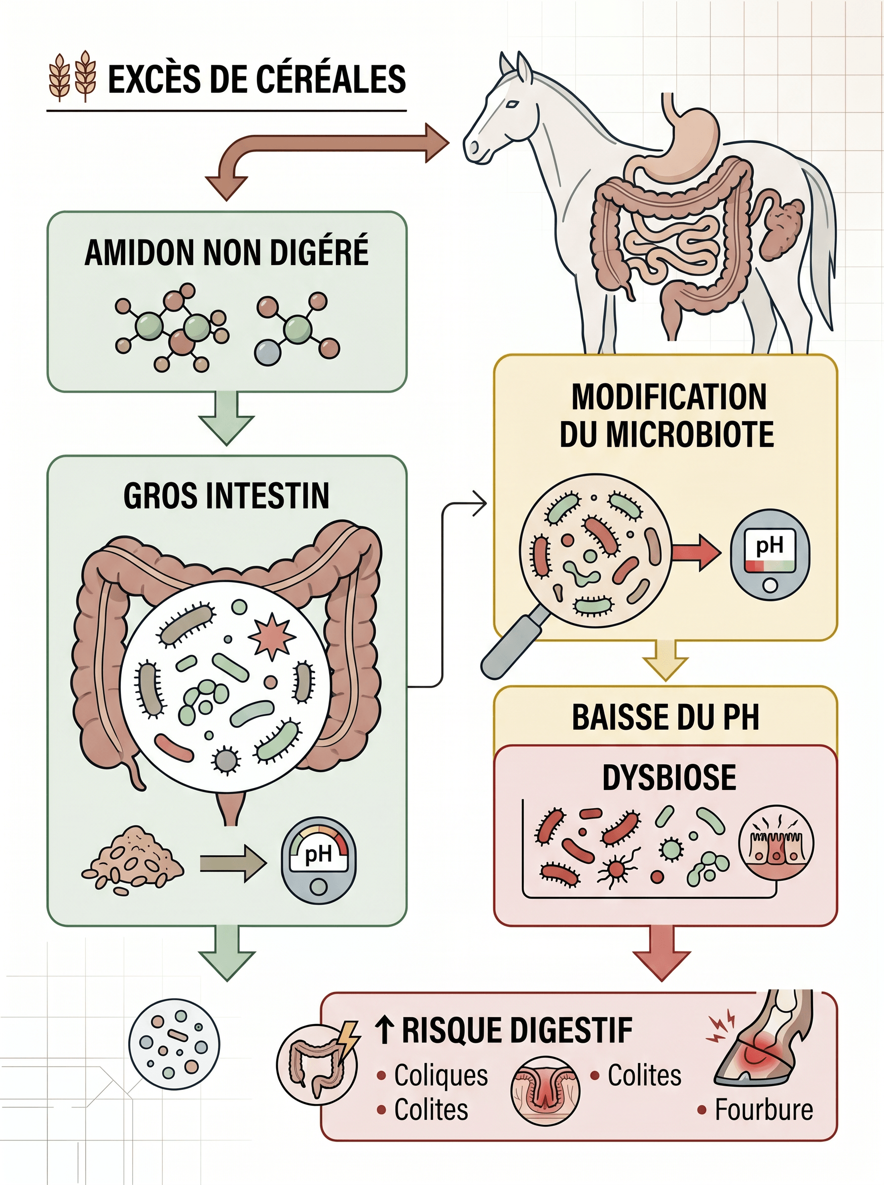 Reaction aux cereales chez le cheval microbiote